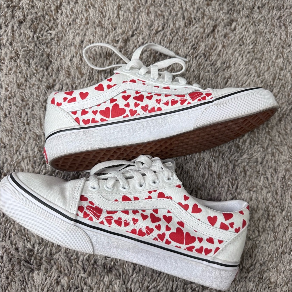 Vans White Sneakers with Red Heart Design